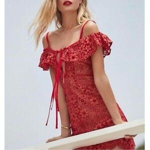 For Love & Lemons Red Lace Dress Size Small